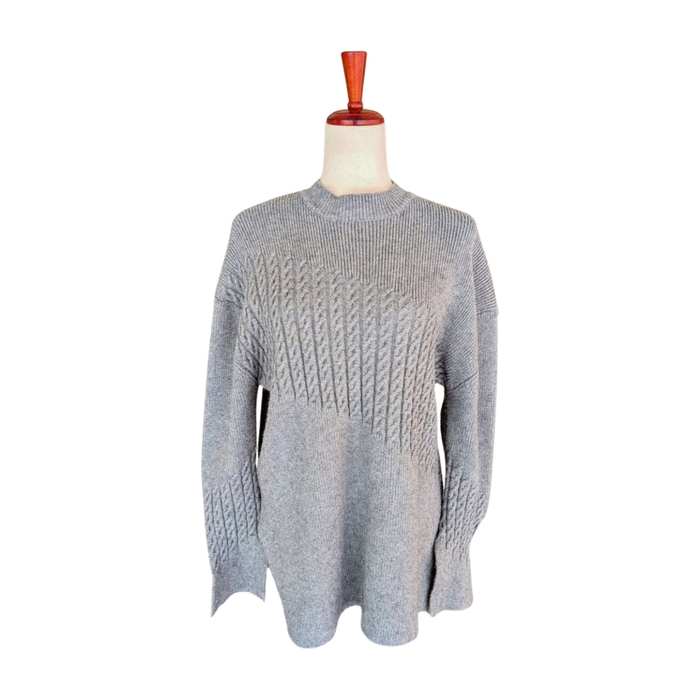 Alexander McQueen McQ Gray Wool Blend Cable Knit High Neck Sweater Size Medium